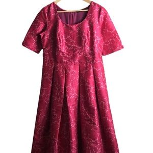 eShakti Lace Print Pleated Dress